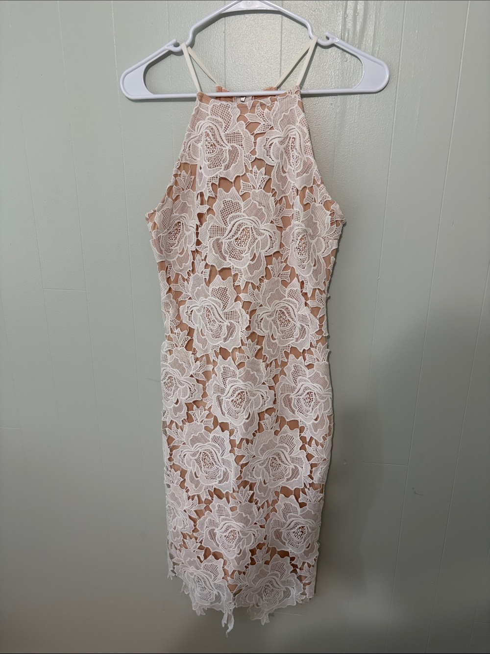 Lulu's Cream Lace Overlay Midi Dress with Nude Underlayer